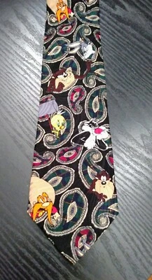 Corbata Looney Tunes Mania Vintage 1993 Bugs Bunny Piolín Silvestre Taz 100 % seda Foto 1 de 4