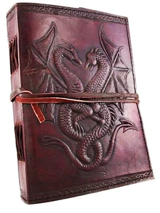 Double Dragon Blank Page DIARY JOURNAL NOTEBOOK ~ Handcrafted Handmade Leather - Picture 1 of 6