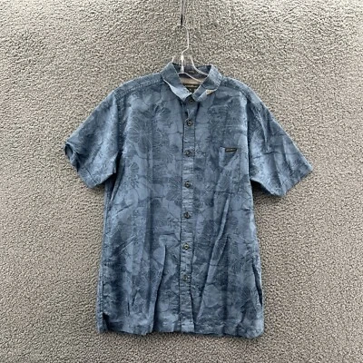 Eddie Bauer Short Sleeve Button Up Shirt Mens Medium Blue Floral Print Linen - Image 1 of 4