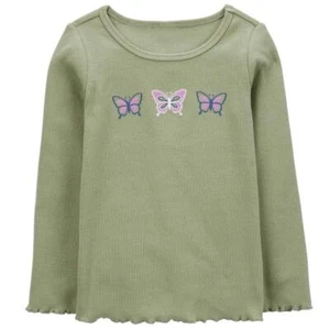 Toddler Girls Carter's Sage Green BUTTERFLY Long Sleeve Top Shirt Size 2T 3T NWT - Picture 1 of 1