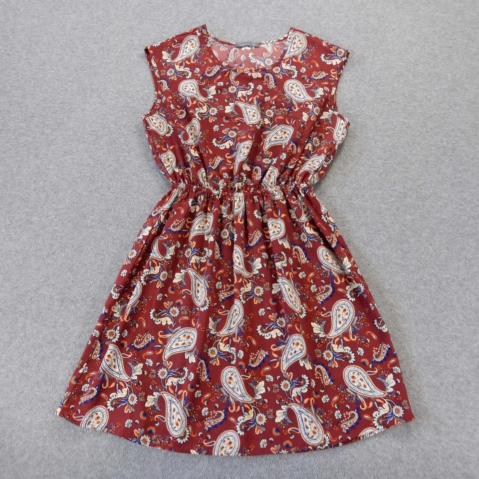 Vestido soprano sin mangas pequeño granate estampado cachemir bolsillo sin forro hasta la rodilla Foto 1 de 4