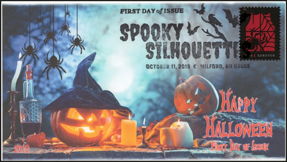 19-259, 2019, Spooky Silhouettes, Pictorial Postmark, First Day Cover, Red - Image 1 of 1
