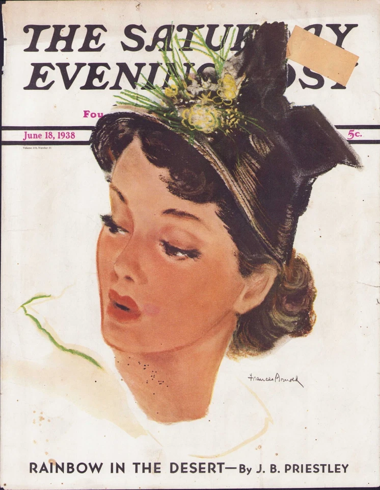 JUNE 18 1938 Hat Fashion SATURDAY EVENING POST COVER ONLY #1 Frances Arnold Foto 1 de 3