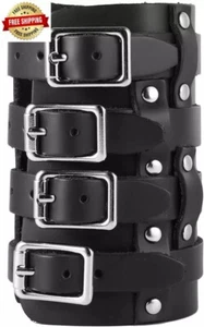 Mens Leather Wide Triple Strap Cuff Wrap Gauntlet Wristband Gotic Fastening Arm - Picture 1 of 8