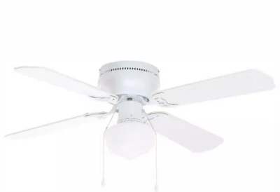 42 in White Ceiling Fan Flush Mount Low Profile LED Light Affordable Small Room - Image 1 of 4