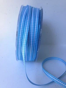 1/4 Inch Solid Checkered Ribbon - May Arts - KBB34 - Turquoise/White - 100 yards - Picture 1 of 1
