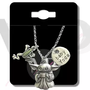Charm Anhänger Halskette Mandalorianisches Silber Seilkette 20 Zoll Frosch BABY YODA - Bild 1 von 6