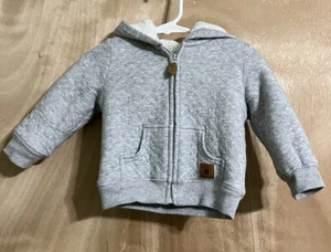carters zip up hoodie sweatshirt 6-9 months gray fleece lined EUC - Picture 1 of 4