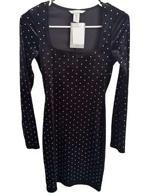 Vestido ceñido al cuerpo con tachuelas con estrás plateado de H&M talla XS negro caprichoso ¡NUEVO! Foto 1 de 4