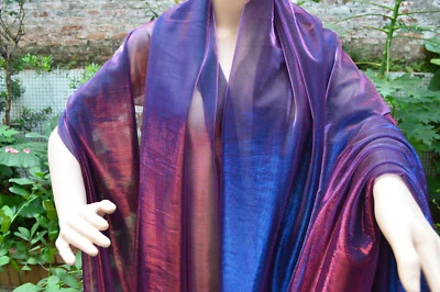 M26 Royal Blue Red  Metallc Iridescent 2 Tones Stretch Mesh Net Fabric Material - Image 1 of 4