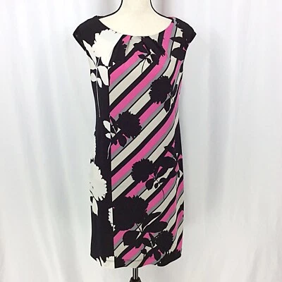 Vestido para mujer London Times talla 8 funda lápiz elástica rosa negro floral a rayas Foto 1 de 4