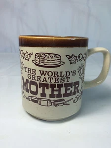 Taza de café vintage "La madre más grande del mundo" marrón marfil Japón - Imagen 1 de 5