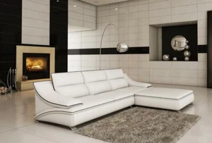 Design Polster Eck Sofa Couch Leder Sofas Garnitur Wohnlandschaft XXL Big Ecken - Bild 1 von 10