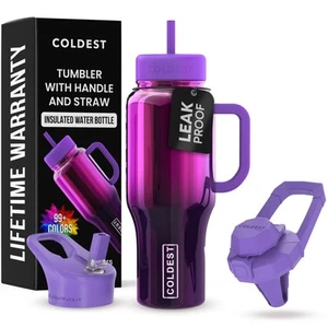 Coldest 40 oz Tumbler with Handle and Straw - 100% Spill Proof Tumbler with S... - Picture 1 of 9