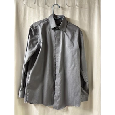 Мужская сорочка Kenneth Cole средний размер 15 32-33 без складок серая в тонкую полоску - Изображение 1 из 4