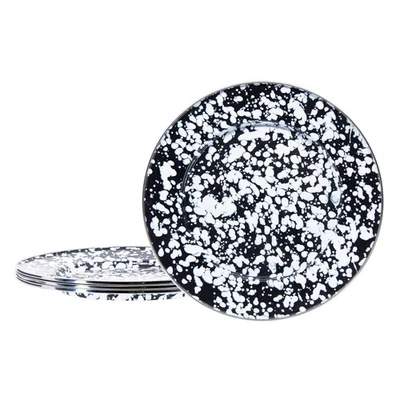 Platos de cena esmaltados, 10,5 pulgadas, remolino negro, juego de 4 Foto 1 de 4