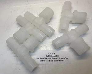 (Qty 5) ELDON JAMES 3/4" PVDF / Kynar Barbed Branch Tee (3/4" Barb x 3/4" NPT) - Picture 1 of 8