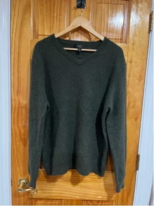 Maglione Club Room Luxury 100% Cashmere Scollo a V Uomo XL Verde Scuro - Foto 1 di 6