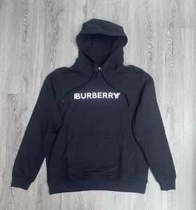 Burberry Logo Print Cotton Hoodie Black Size Small - Picture 1 of 4