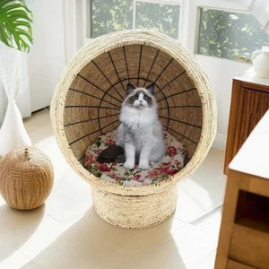 Natural Corn Husk Pet Basket – Handwoven Bed for Cats , Small Dogs,Small Animals - Picture 1 of 14