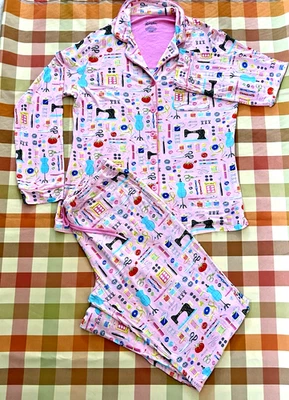 Nick & Nora  Women's  Soft Pajamas Set Multicolor Sewing Machine print  size L - Image 1 of 4