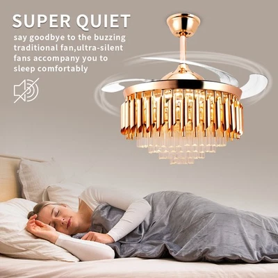 47" Luxury Crystal Ceiling Fan with Lights, 3 Color Changes 4 Retractable Blade - Image 1 of 4