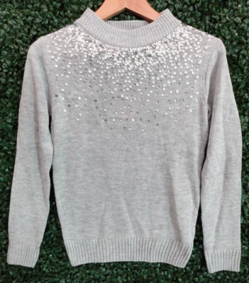 Suéter Juicy Couture Lentejuelas Gris Manga Larga Para Mujer Talla XS - NUEVO Foto 1 de 4