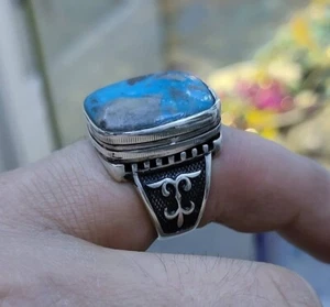 Karamany Turquoise Handmade 925 Sterling Silver Ring فيروز كرماني Fast FedEx - Picture 1 of 5