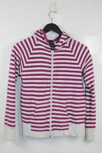 Bonds Women's Hooded Fleece Purple & Grey Striped Full Zip Jacket Size 12 - Picture 1 of 10