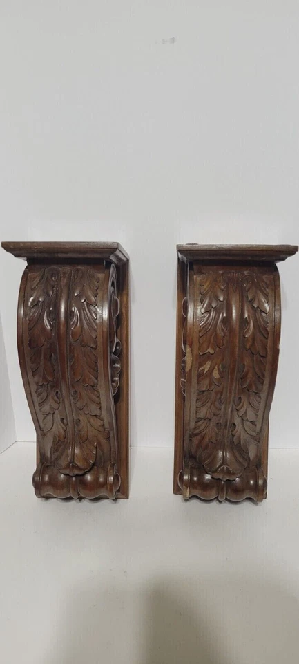 Italian Hand Carved Wood Corbel Wall Shelf Bracket Acanthus Leaf Wall Decor Gift - Image 1 of 4