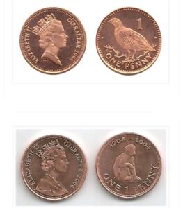 120 UNC Coins: Gibraltar 1 Penny Queen Elizabeth II (90)Monkey & (30) Partridge 