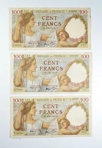 FRANCIA Lotto di 3 banconote da 100 Francs Sully 1941 - Picture 1 of 2