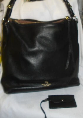 Henri Bendel Hobo Bolso de Hombro CUERO GRANULADO NEGRO Cartera Bandolera Foto 1 de 4
