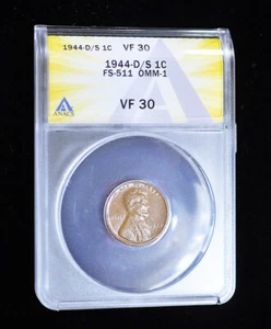 1944-D/S Lincoln cent D over S RPM Die#1 FS-020 FS-511 ANACS-VF-30 Free Shipping - Picture 1 of 4