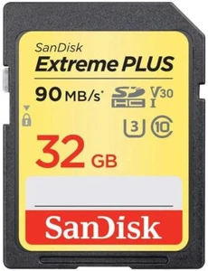 SanDisk 32GB Extreme Plus SDHC card, up to 90 MB/s UHS-I Class 10, U3, V30 - Picture 1 of 10