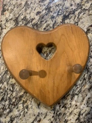 Country Solid Wood Wall Heart Cutout Wooden Rack with 2 Pegs - Image 1 of 4