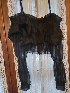  ZARA Organza schwarz transparent Top Bluse Puff Spitze cropped Langarm - Bild 1 von 7