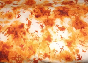 Hi Fashion Fabrics 9843 Cotton Orange Yellow White Cave Paintlings BTY 44 Wide - Picture 1 of 3