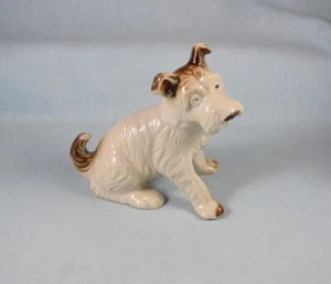 Vtg Dog Figurine Japan TERRIER White/Brown Sitting 4.25" Tall 4" Long - Picture 1 of 9