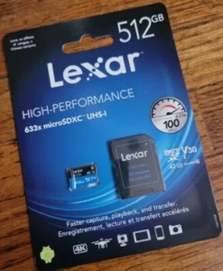 Lexar 633X 512GB A2 V30 MicroSD XC TF Memory card H2TESTW VERIFIED GENUINE - Picture 1 of 1
