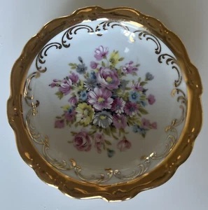 Vintage Gloria Fine Porcelain Floral Bavaria Bayreuth Brilliant Gold 5.5” DIA - Picture 1 of 8
