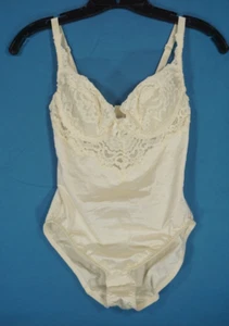VTG Victoria's Secret IVORY SATIN-LACE Underwire Teddy Bodysuit SECOND SKIN 34C - Picture 1 of 8