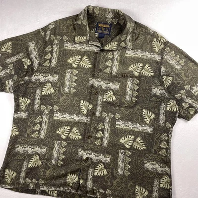 Camisa Woolrich De Colección Para Hombres XL Hawaiana Hoja de Palma Abotonada Campamento Algodón Texturizado EE. UU. Foto 1 de 4