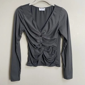 LNA Black Olive Simone Ruched Long Sleeve Top Size Small - Picture 1 of 10
