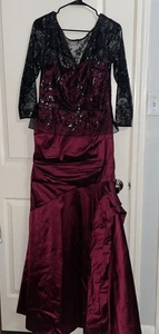 Teri Jon Rickie Freeman Dark Red & Black Sequin Lace Taffeta Gown Dress Size 12 - Picture 1 of 8