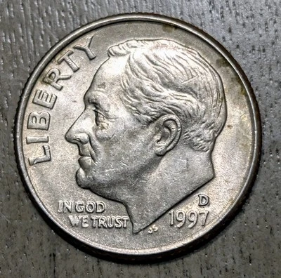 1997-D Roosevelt Dime Doubled Eyelid & DDR Branches - Image 1 of 4