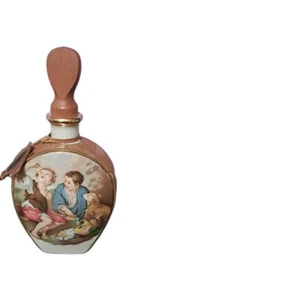 Spanish Cognac Ceramic&Leather Liquid Flask Bottle Hand Painted Used Good Vintag - Picture 1 of 16