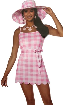 Barbie Movie Women's Gingham Dress Halloween Costume Hat Dress Necklace XL 14-16 - Image 1 of 2
