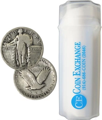 Rolo de 40 moedas de 25 centavos de prata 90% prata liberdade em pé datas completas - Imagem 1 de 3