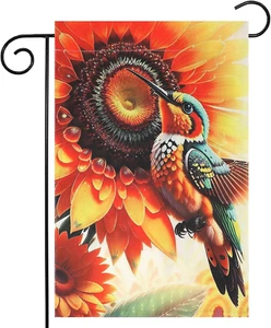 Spring Summer Garden Flag 12x18 Inch Vertical Double Sided, Sunflower Hummingbir - Picture 1 of 7